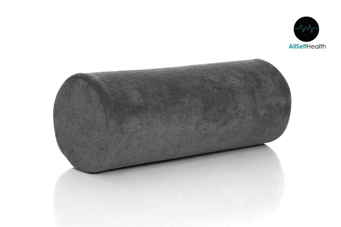 Bamboo Gray Round Cervical Roll Cylinder Bolster Pillow with Removable Washable Cover