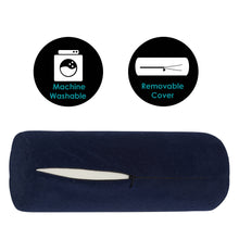 Load image into Gallery viewer, Bamboo Navy Round Cervical Roll Cylinder Bolster Pillow with Removable Washable Cover, Ergonomically Designed for Head, Neck, Back, and Legs || Ideal for Spine and Neck Support